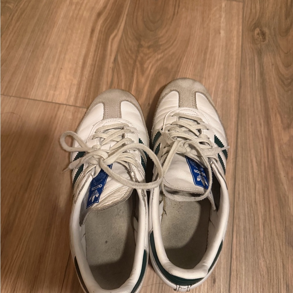 Adidas White and Green Samba well worn